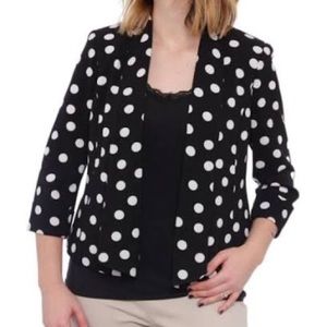 VINTAGE-KASPER ASL-Black & White POLKA-Dot Retro Blazer Jacket-Size Medium